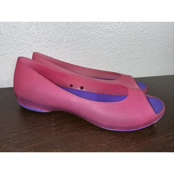 Womens Crocs Carlie Ballet Open Toe Flat Size 7 Dahlia Fuchsia Pink Purple - Picture 3 of 7